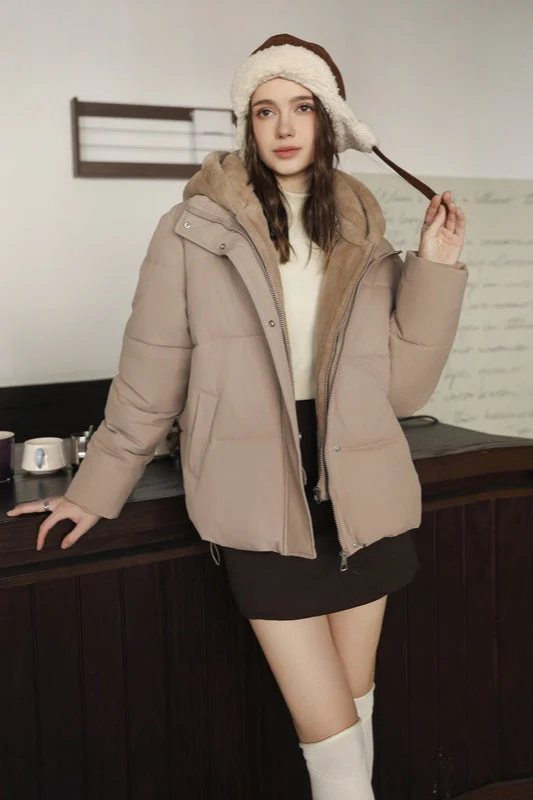 Faux Fur Panel Cropped Puffer Jacket - Image 18