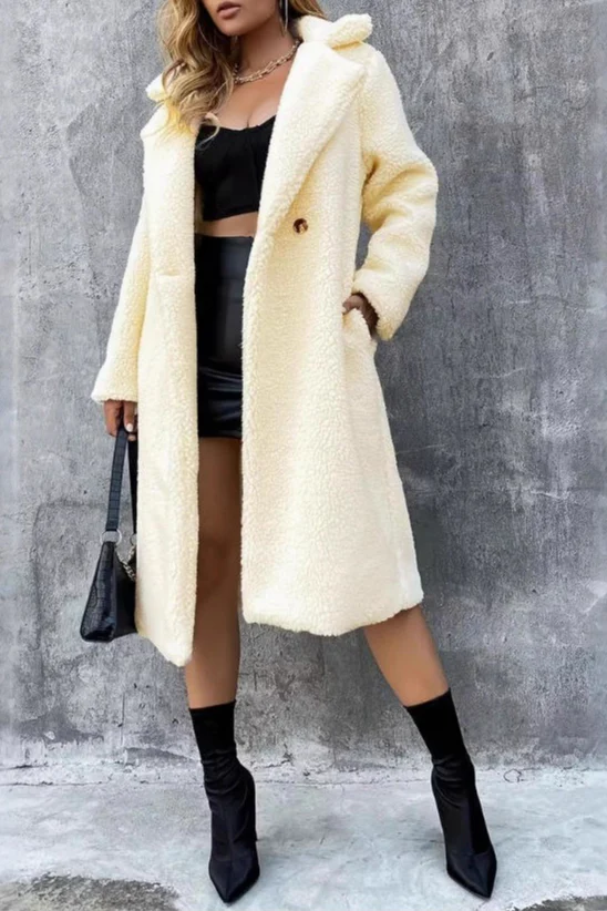 Faux Shearling Double Breasted Overcoat - Image 3