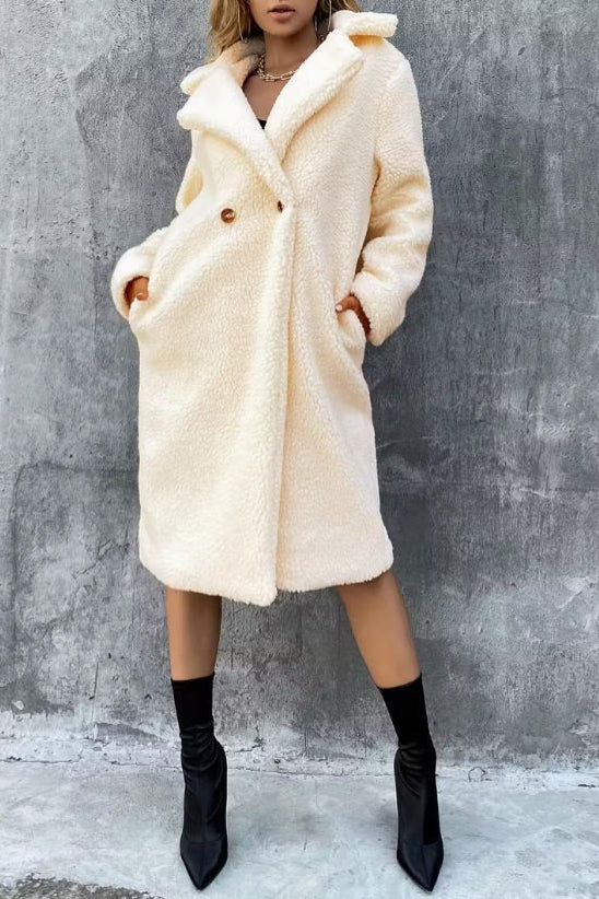 Faux Shearling Double Breasted Overcoat - Image 4