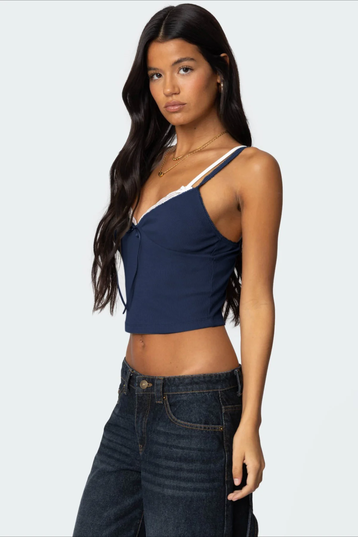 Faux Two Piece Bow Lace Sweet Crop Top - Image 8