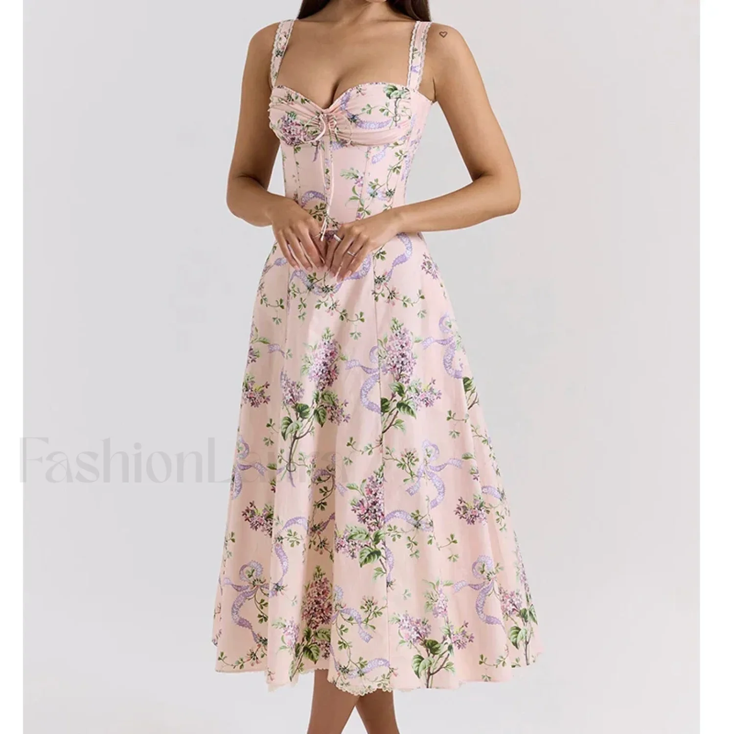 Fishbone Waist Cotton Midi Dress - Image 2