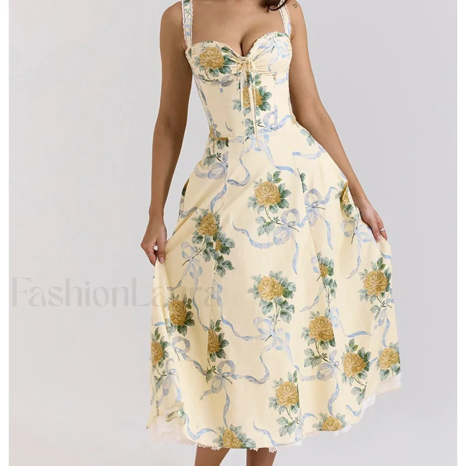 Fishbone Waist Cotton Midi Dress - Image 4