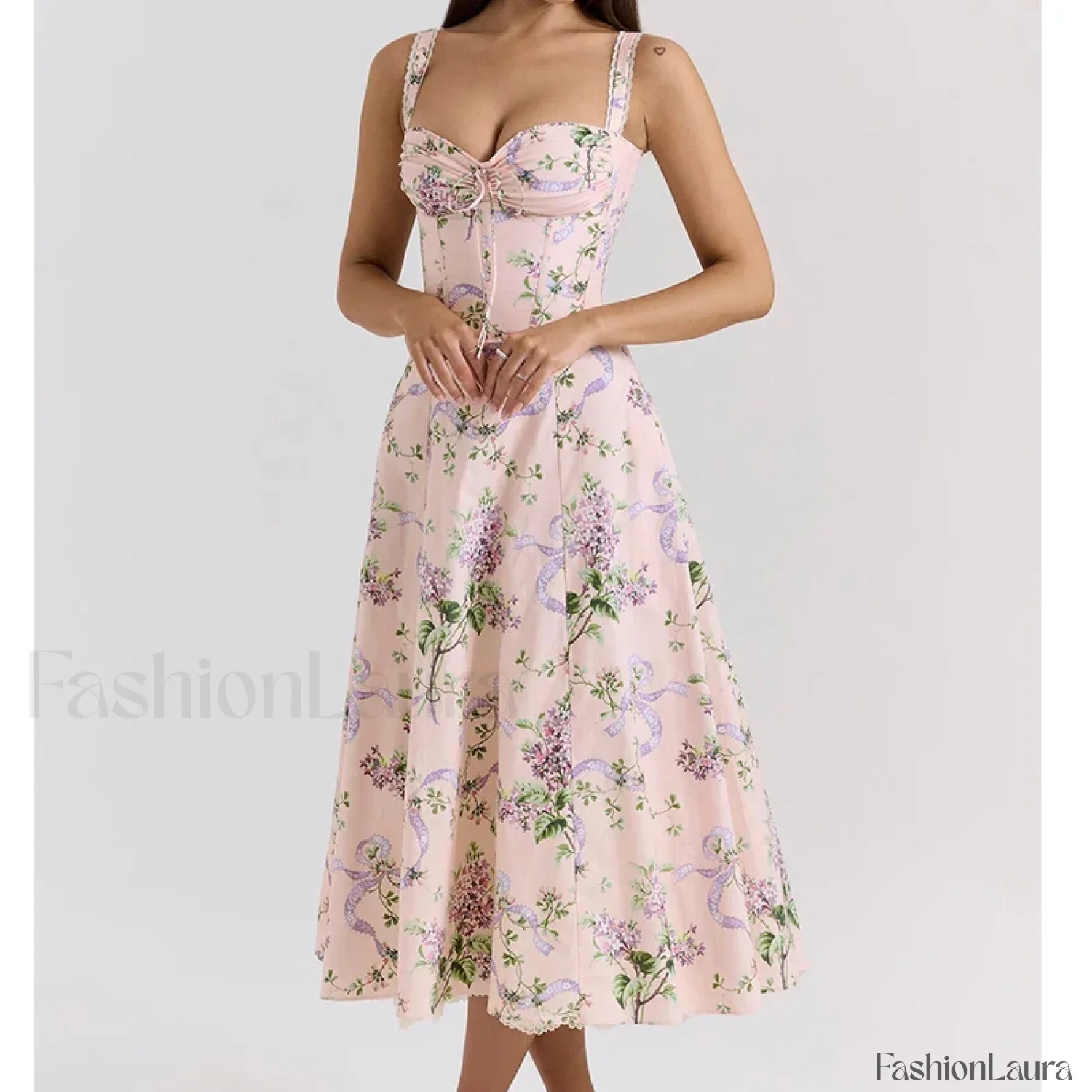 Fishbone Waist Cotton Midi Dress - Image 5