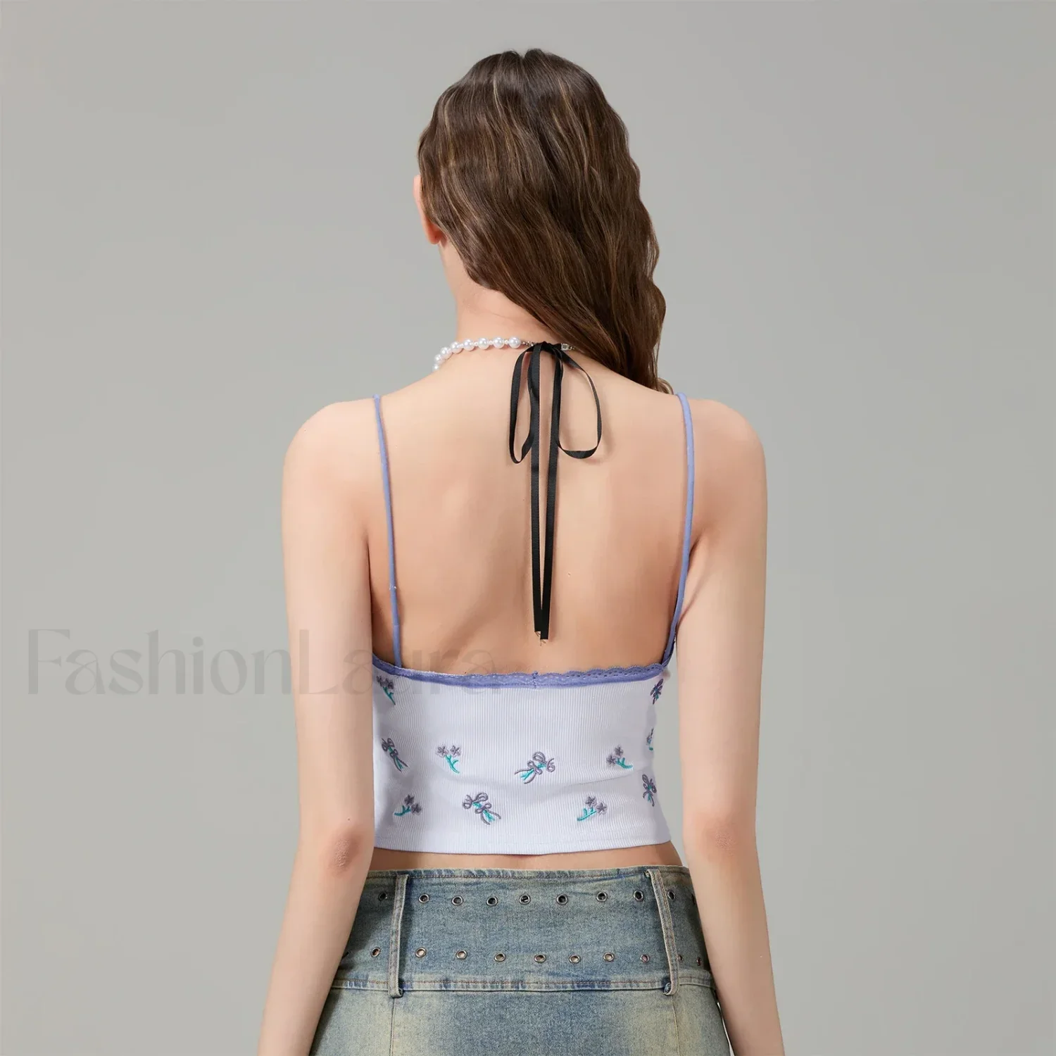 Fitted Lace Trim Crop Top - Image 2