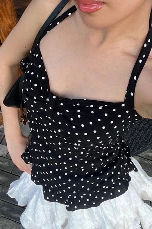 Retro Polka Dot Halter Cami Blouse - Image 3