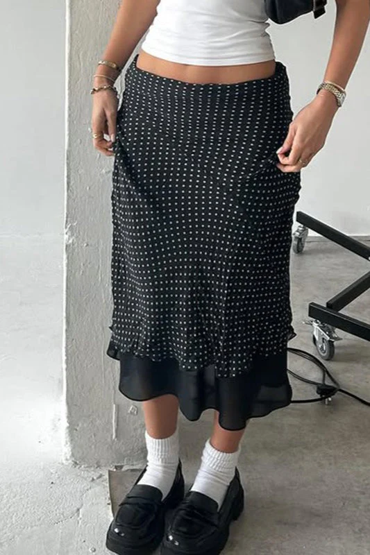 Polka Dot A-Line Mesh Midi Skirt - Image 3