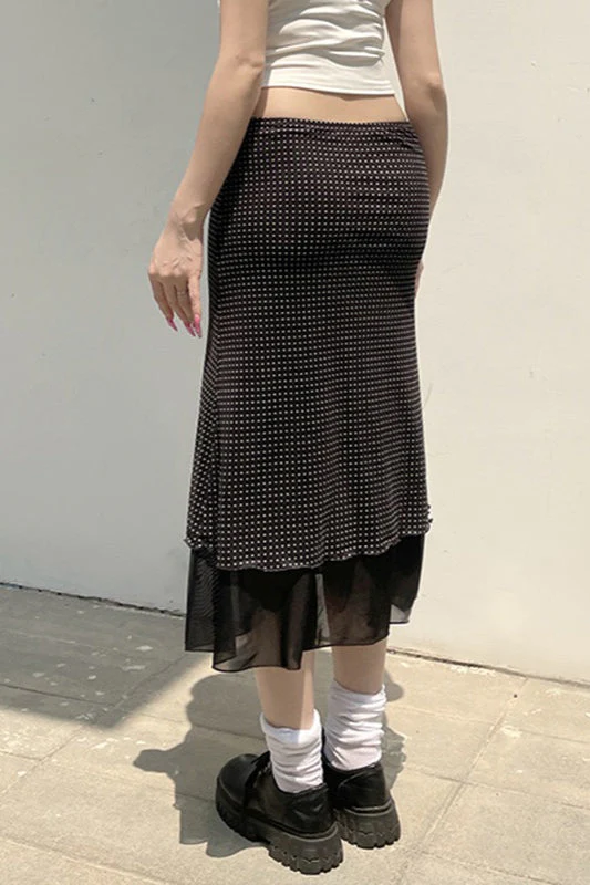 Polka Dot A-Line Mesh Midi Skirt - Image 4