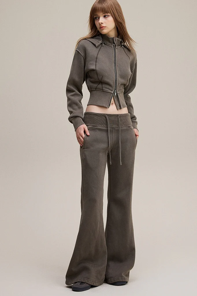 Fleece Lined Bodycon Flared Knit Pants - Image 6