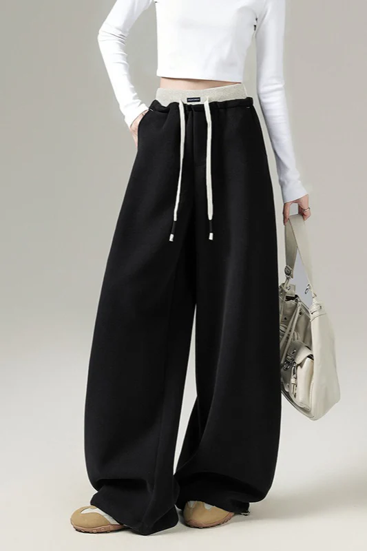 Fleece Lined Draped Curved Knit Pants - Image 5