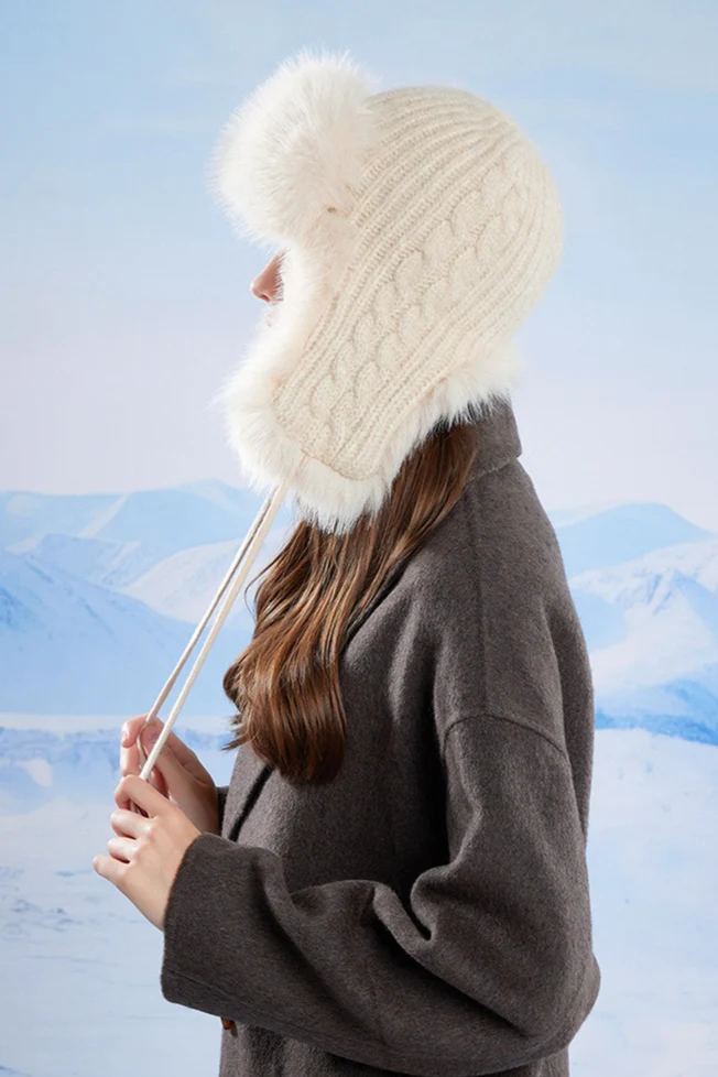Fleece Lined Knit Trapper Hat - Image 2