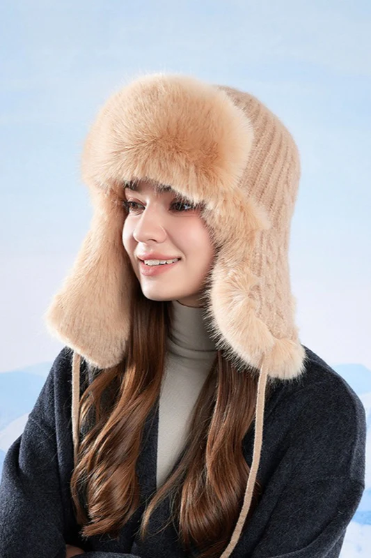 Fleece Lined Knit Trapper Hat - Image 5