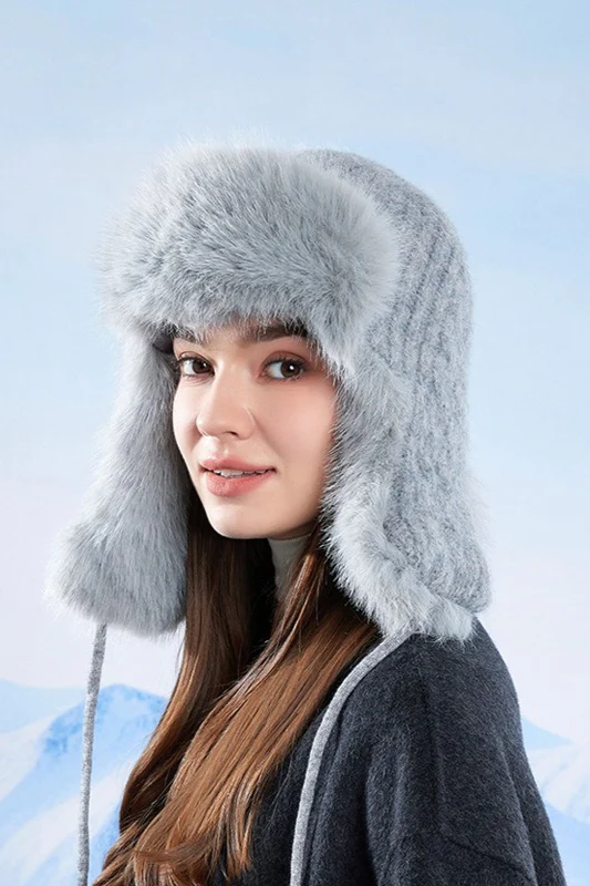 Fleece Lined Knit Trapper Hat - Image 8