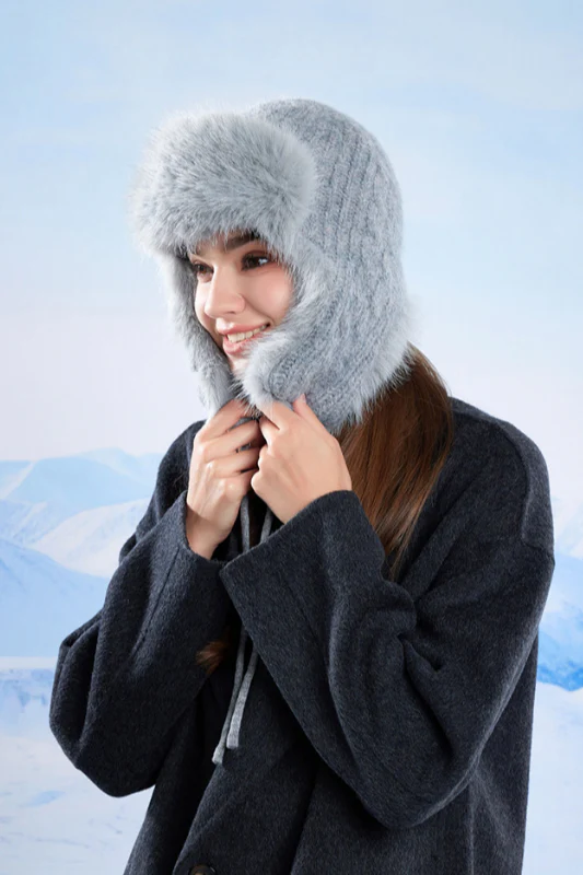 Fleece Lined Knit Trapper Hat - Image 9