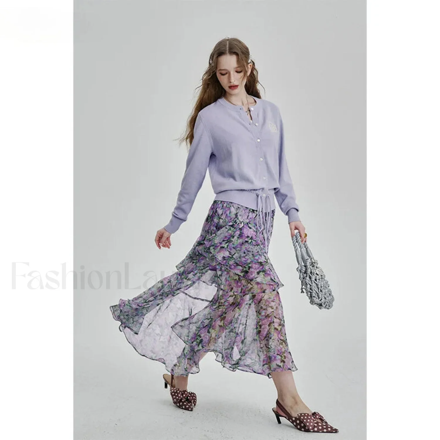Floral Chiffon Ruffled Slit Skirt - Image 2