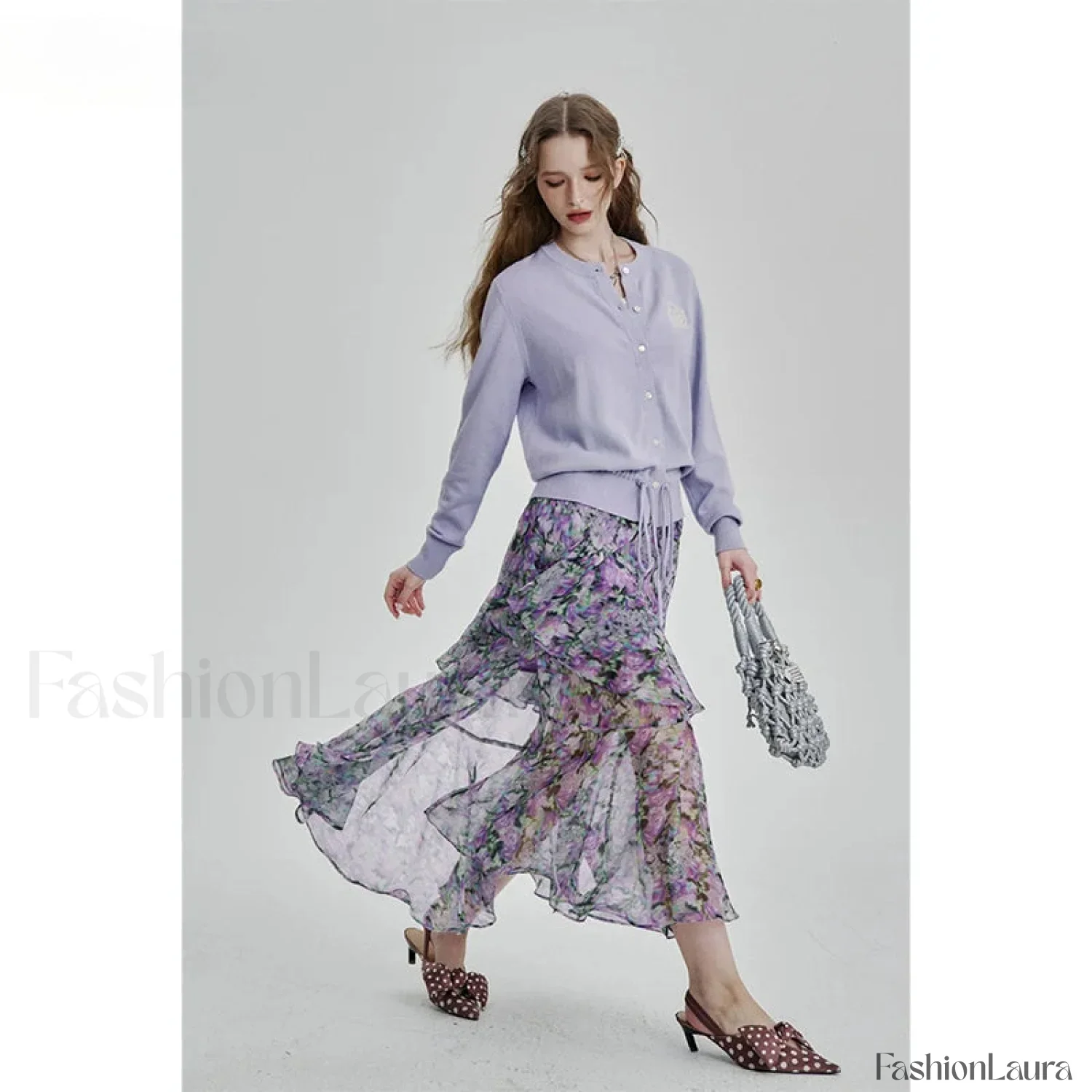 Floral Chiffon Ruffled Slit Skirt - Image 5