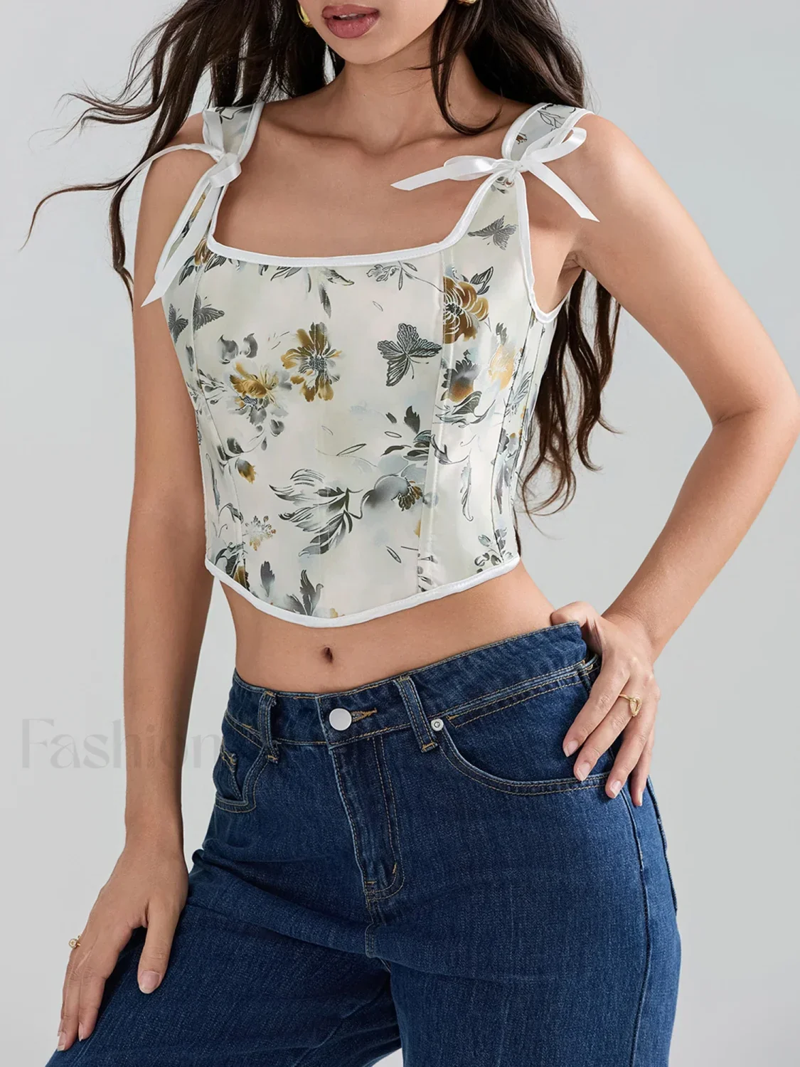 Floral Corset Square-Neck Crop Top - Image 6