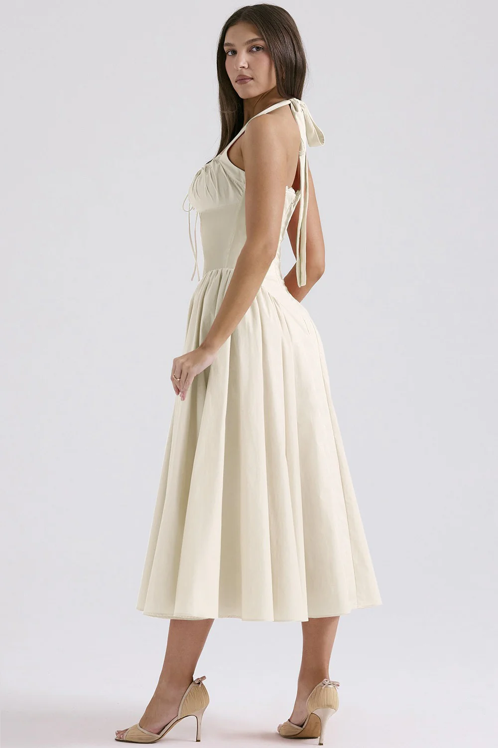Floral Halter Lace Trim Long Sleeveless Prom Dress - Image 8