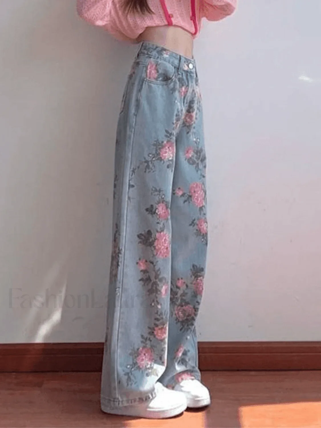 Floral High Rise Boyfriend Jeans - Image 3