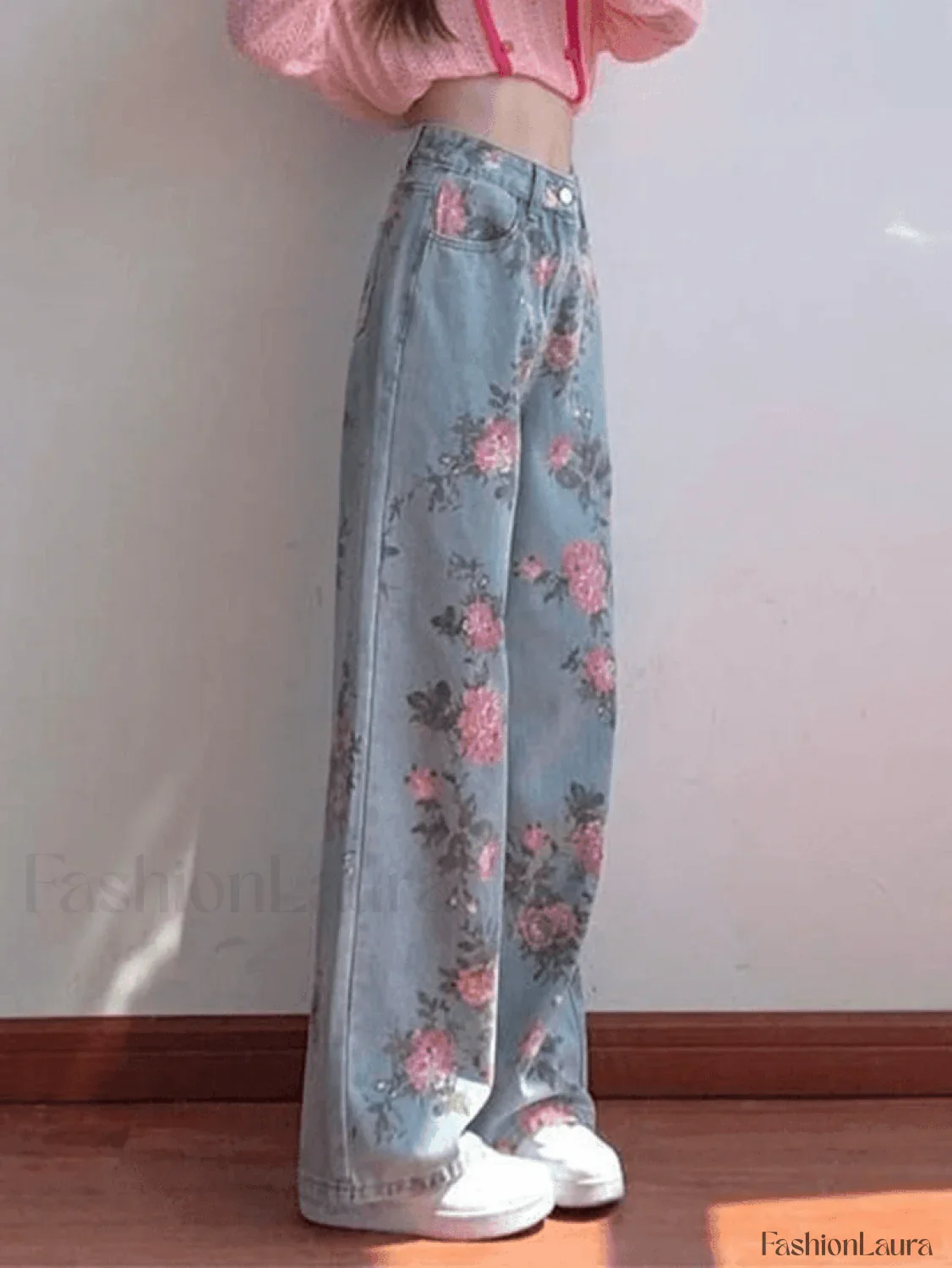 Floral High Rise Boyfriend Jeans - Image 6