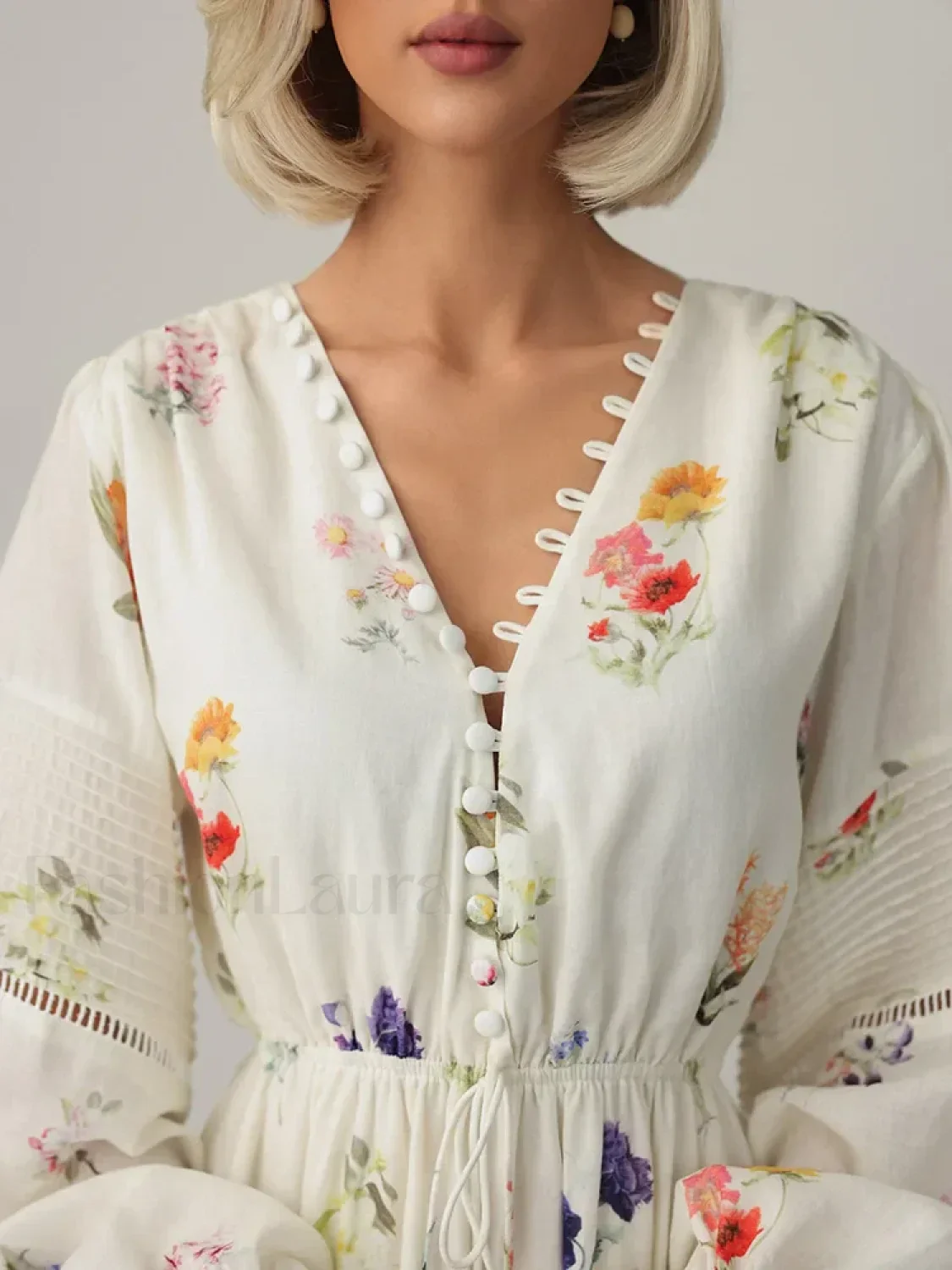 Floral Lantern-Sleeve Boho Dress - Image 4