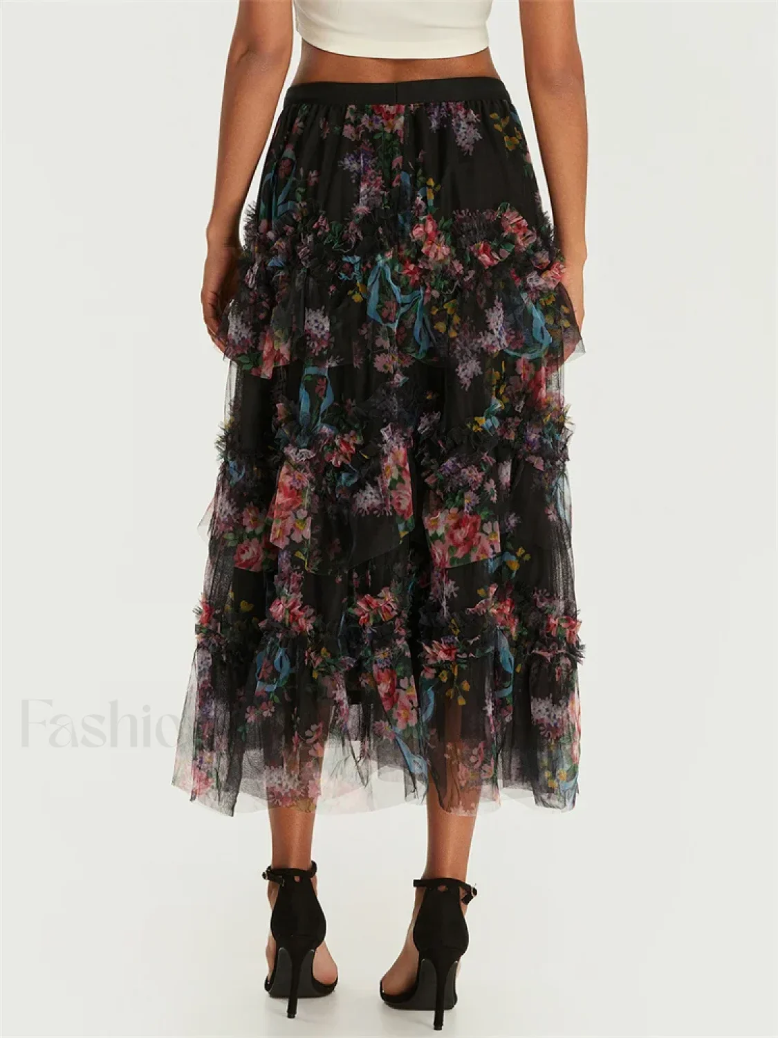 Floral Mesh Tutu Flowy Long Skirt - Image 8