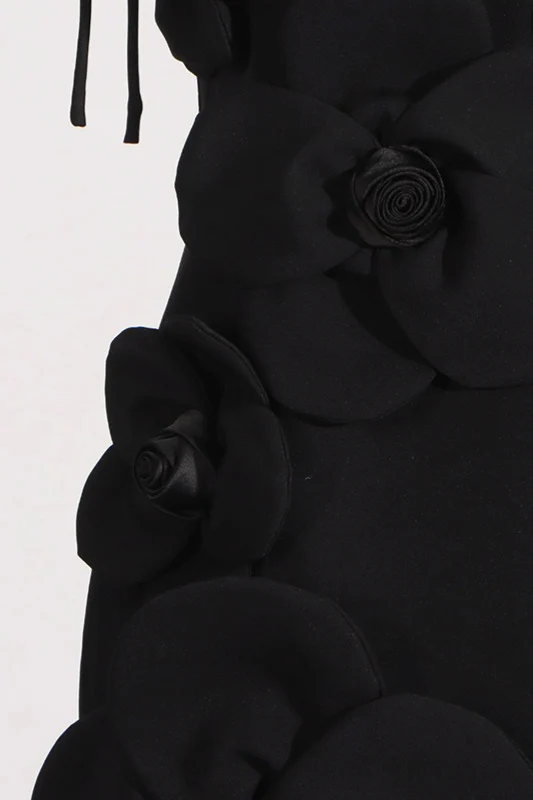 Floral Patchwork Strap Solid Sexy Slim Mini Dress - Image 4