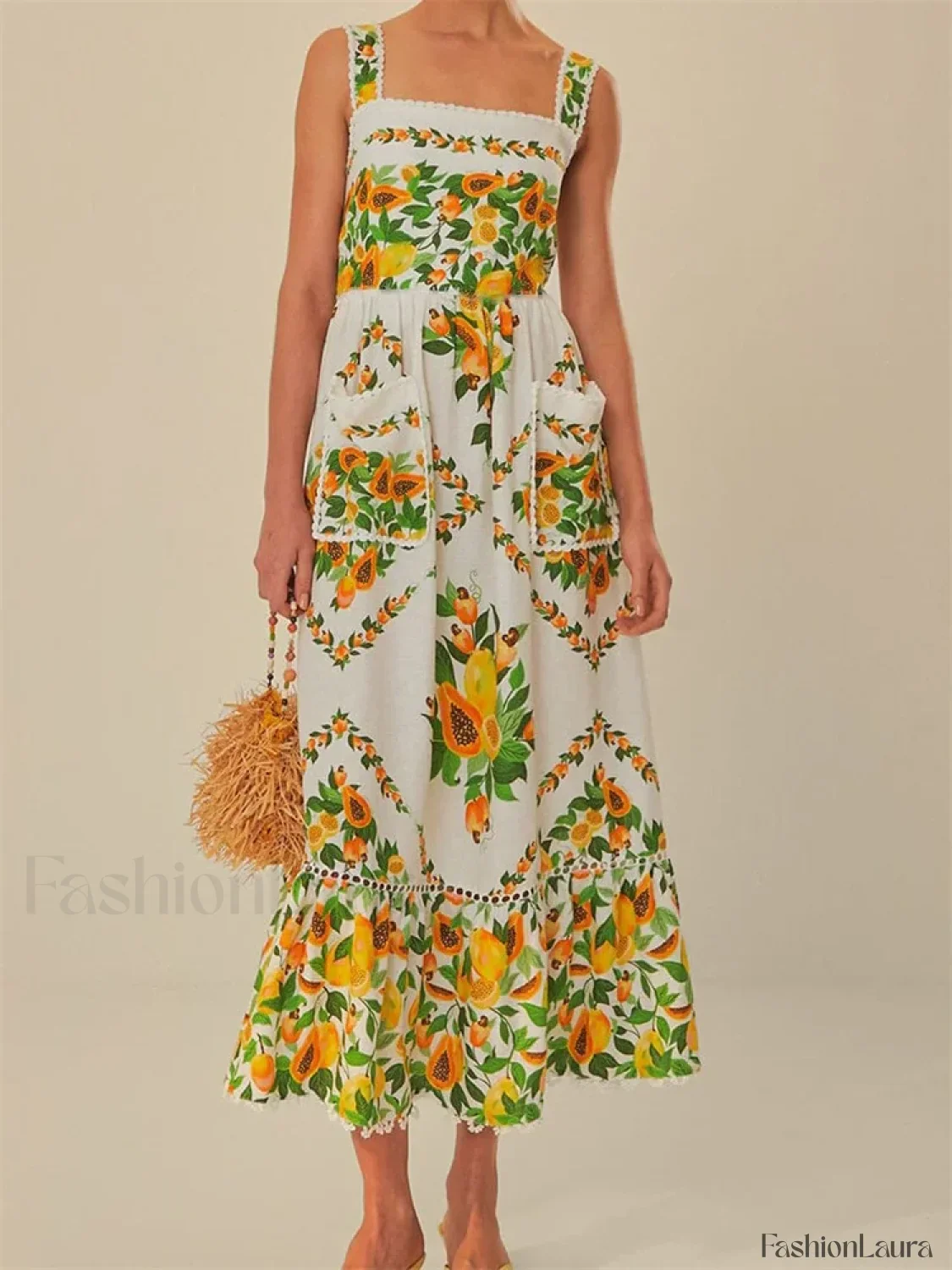 Floral Pocket Square Neck Maxi Dress - Image 12