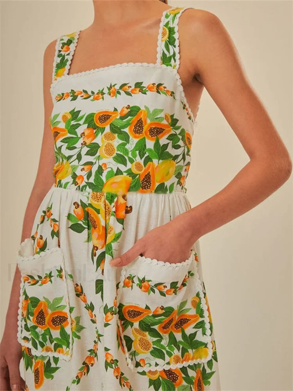 Floral Pocket Square Neck Maxi Dress - Image 3