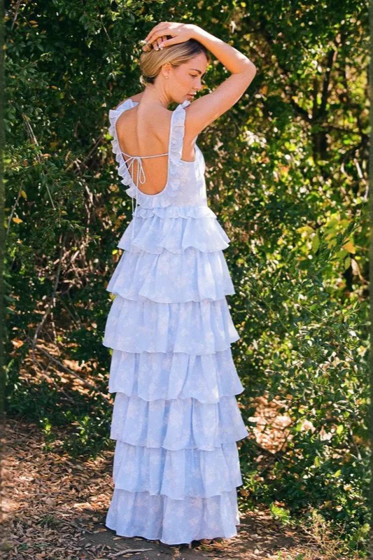 Floral Print Spaghetti Strap Romantic Prom Dress - Image 2