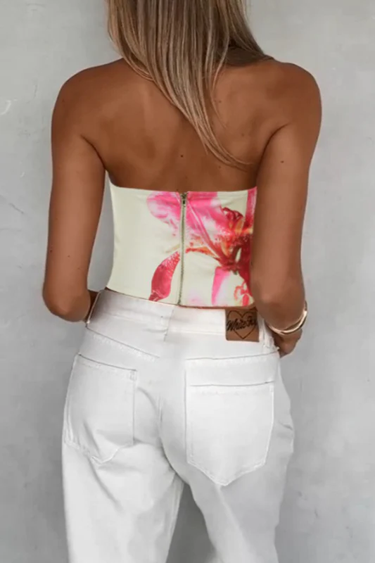 Floral Print Strapless Chic Tube Top - Image 4