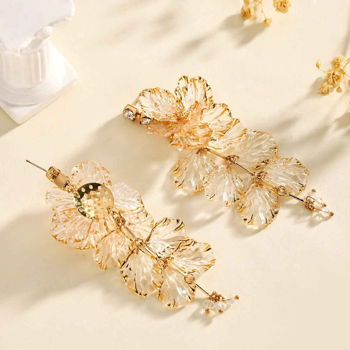 Floral Resin Tassel Statement Earrings - Image 3