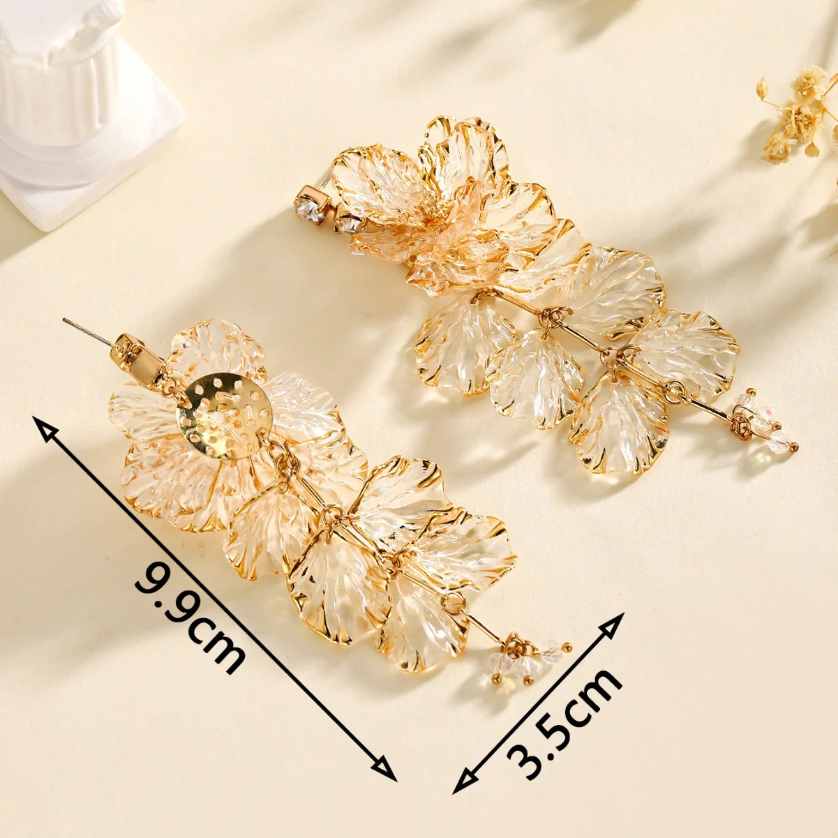 Floral Resin Tassel Statement Earrings - Image 4