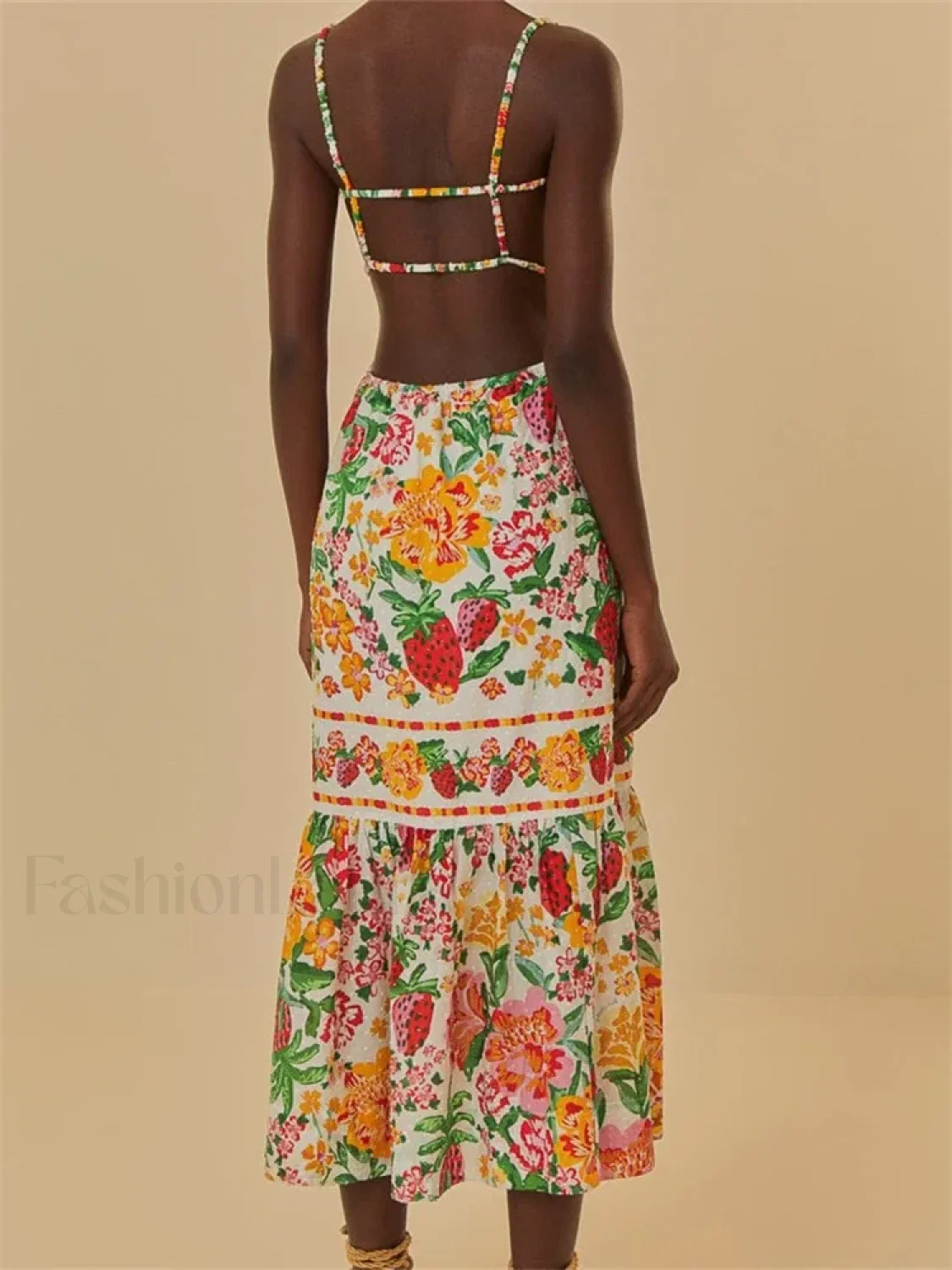Floral Ruched Button Strap Maxi Dress - Image 2