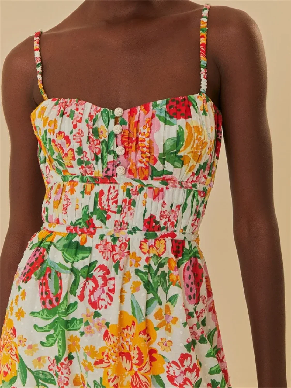 Floral Ruched Button Strap Maxi Dress - Image 3