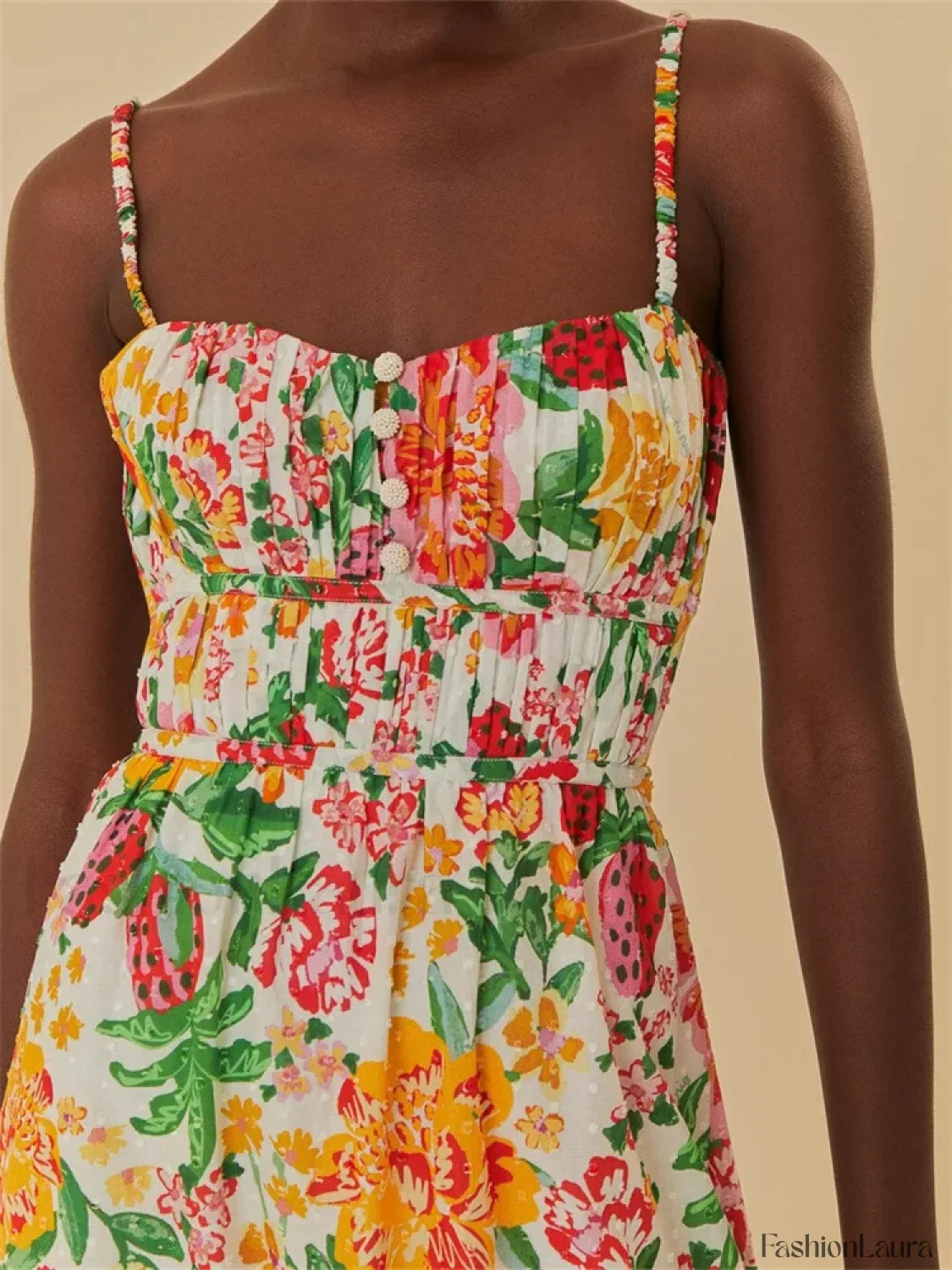 Floral Ruched Button Strap Maxi Dress - Image 8
