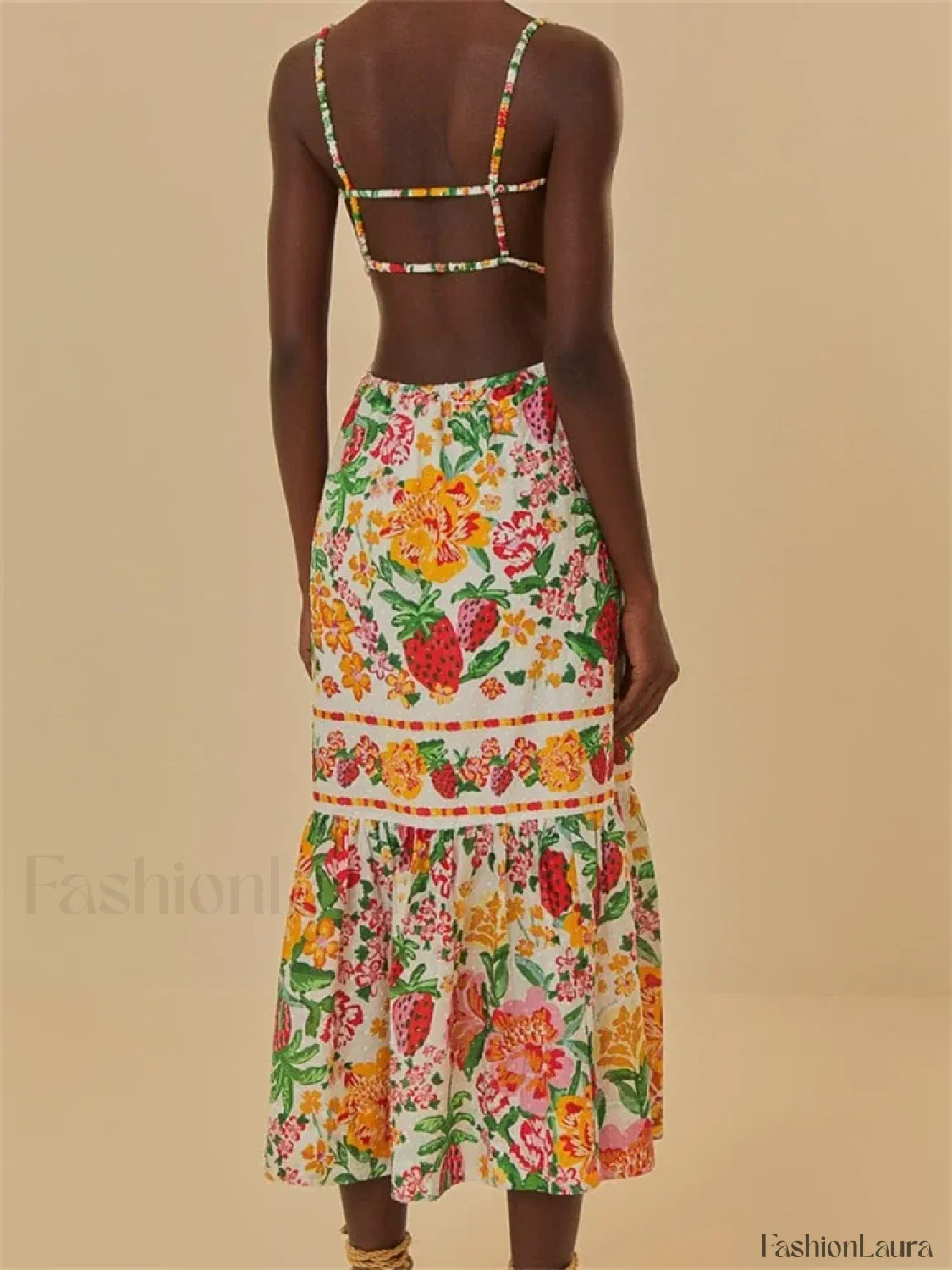 Floral Ruched Button Strap Maxi Dress - Image 9