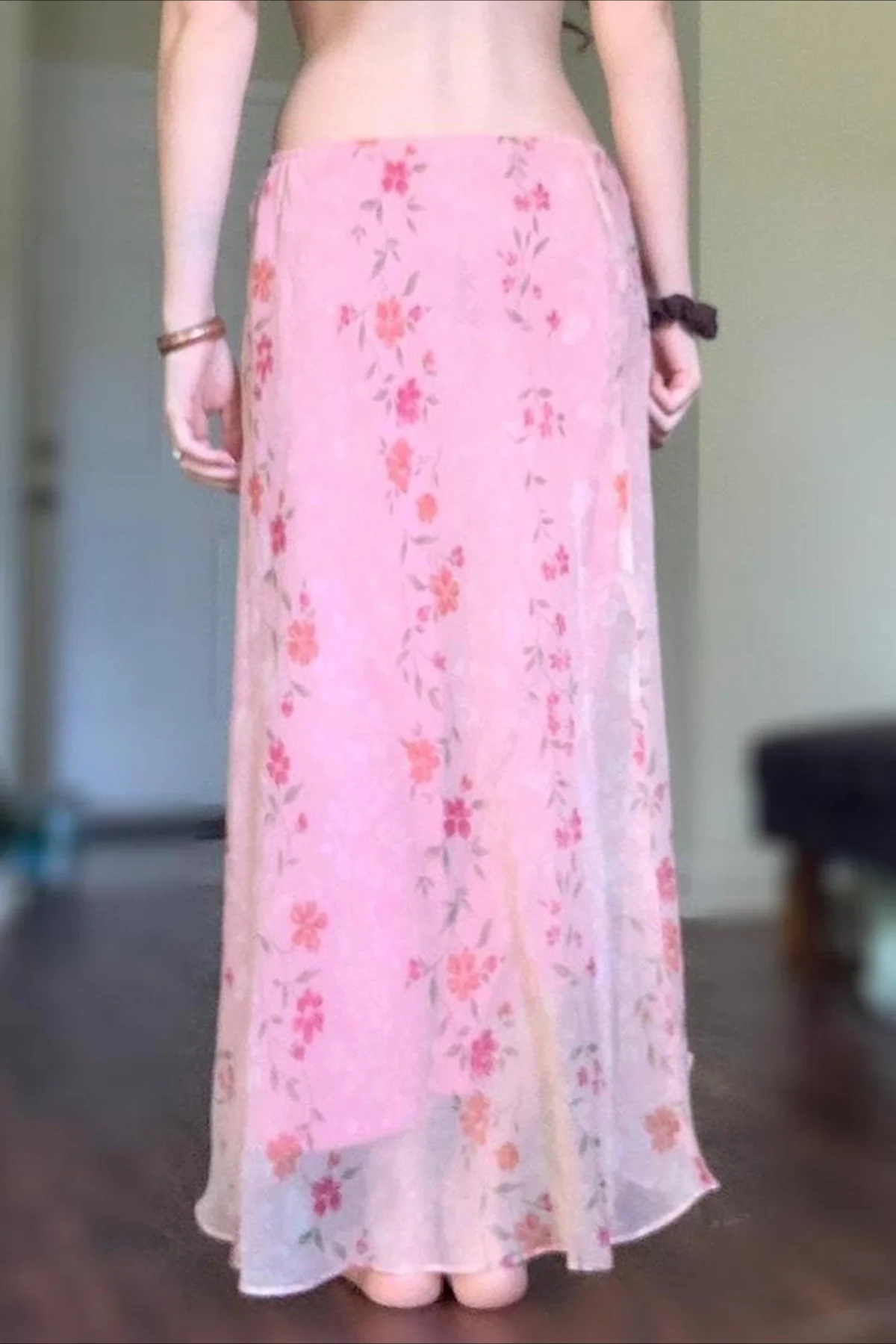 Floral Ruffle Asymmetric Sheer Mesh Vacation Maxi Skirt - Image 13