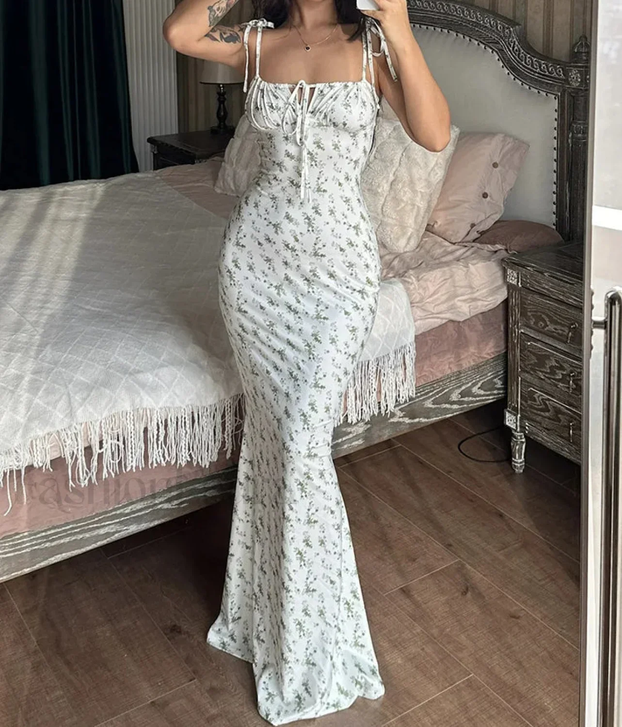 Floral Ruffle Lace-Up Maxi Dress - Image 3