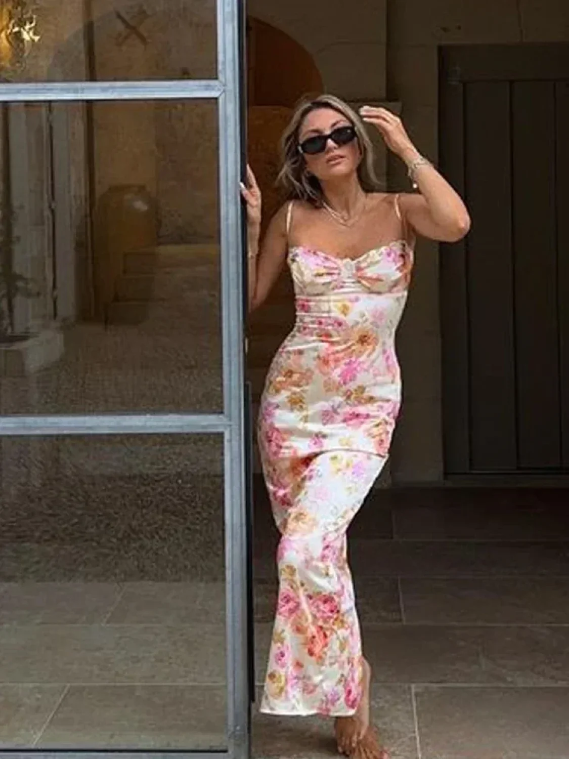 Floral Strap Bodycon Maxi Dress - Image 15