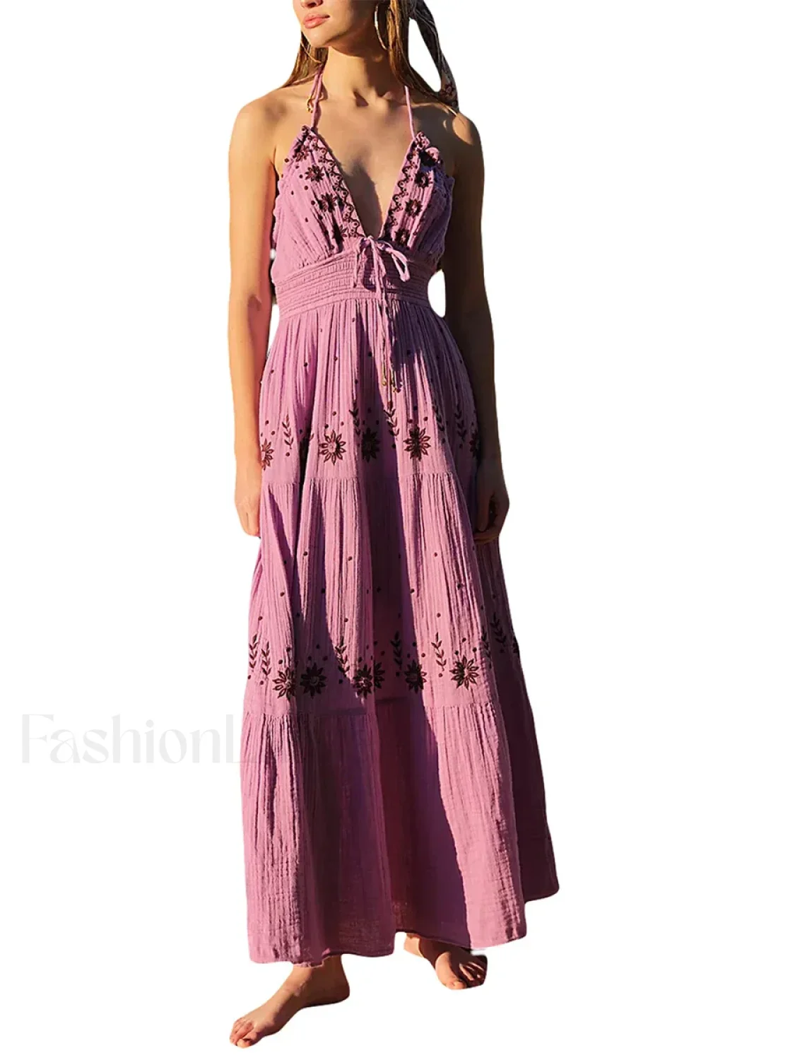 Floral Tie-Up Halter Boho Dress - Image 14