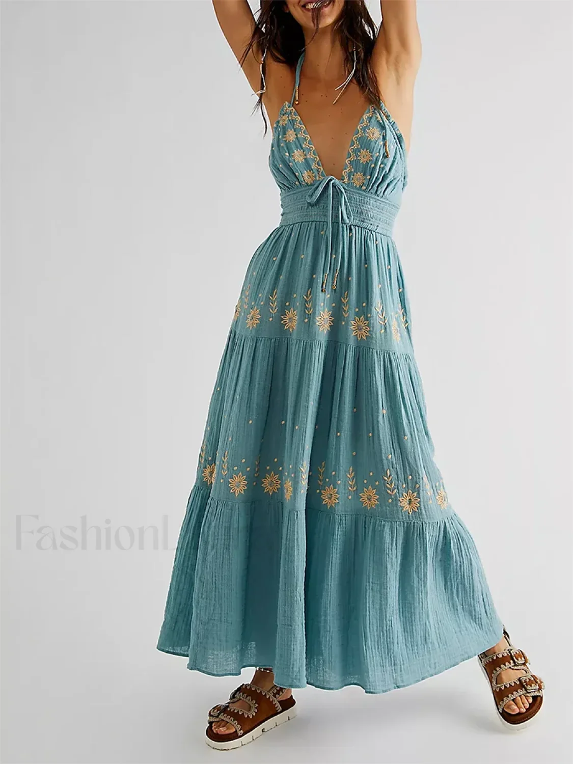Floral Tie-Up Halter Boho Dress - Image 20