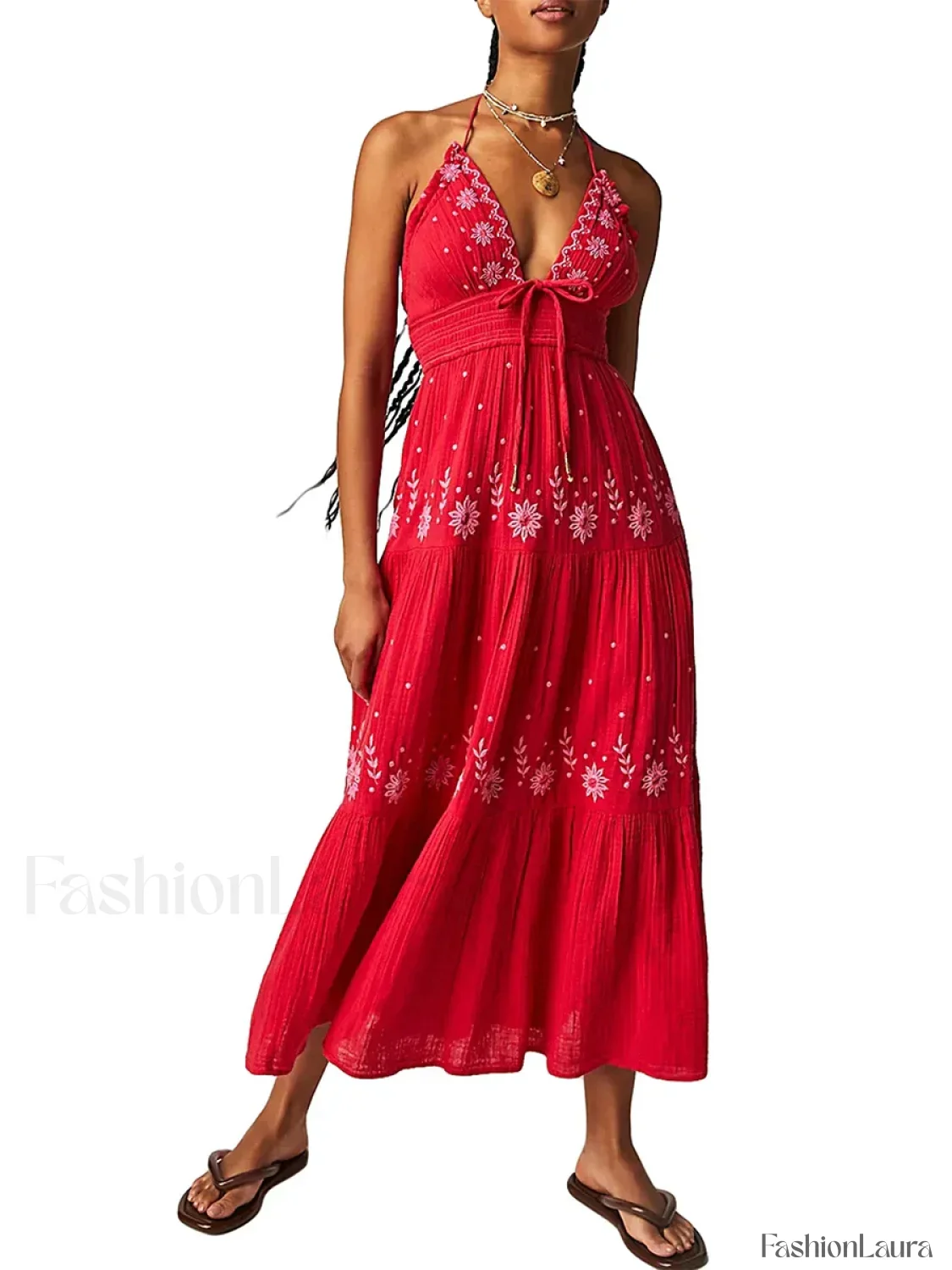 Floral Tie-Up Halter Boho Dress - Image 22