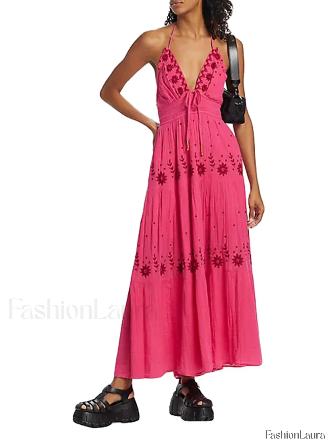 Floral Tie-Up Halter Boho Dress - Image 26