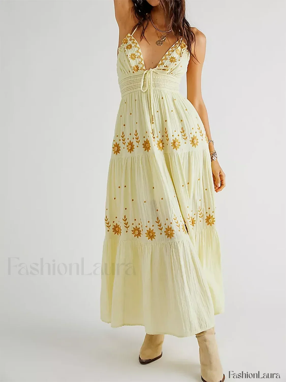 Floral Tie-Up Halter Boho Dress - Image 29