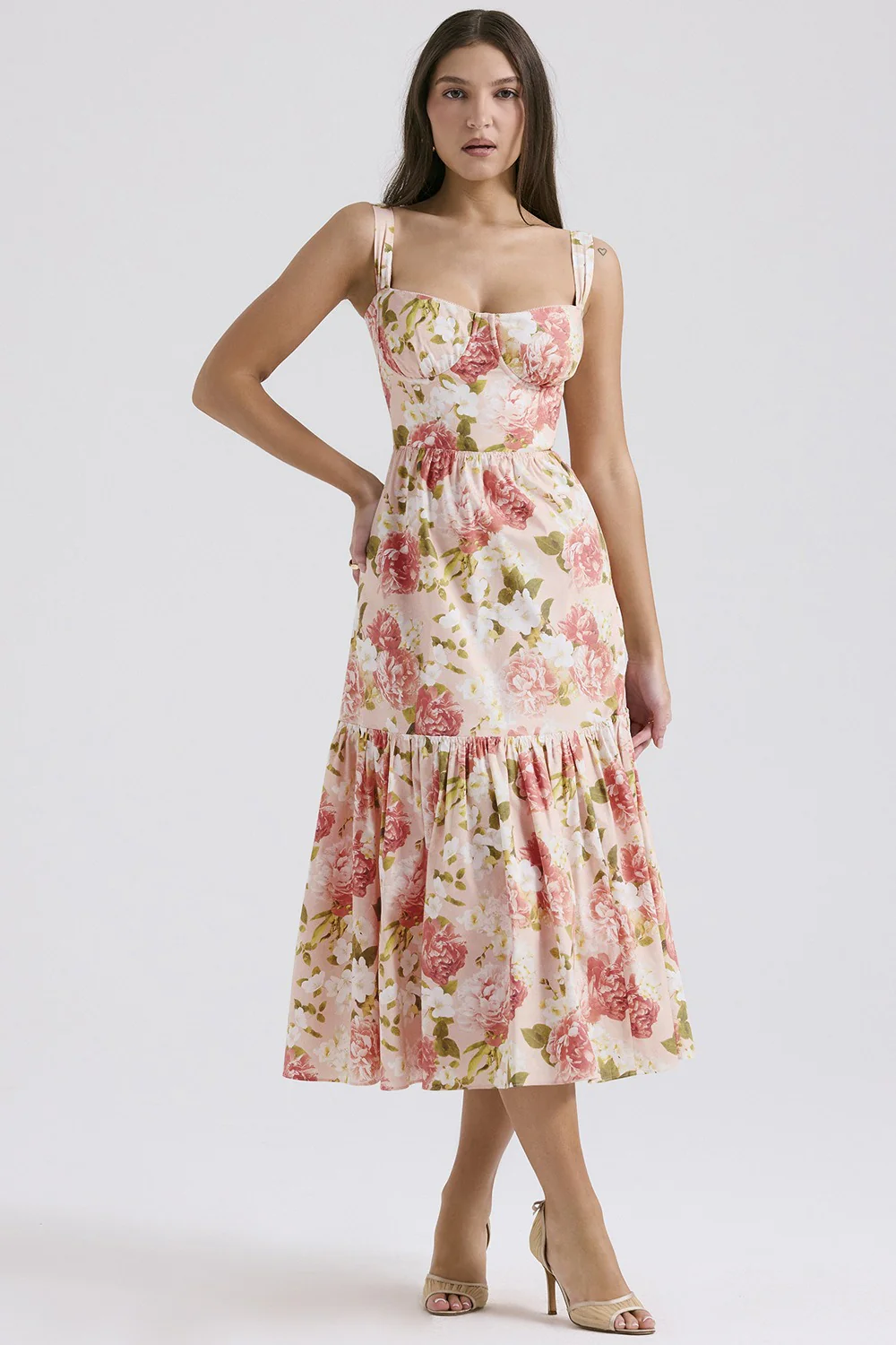 Floral Tiered A-Line Spaghetti Strap Floral Dress - Image 6