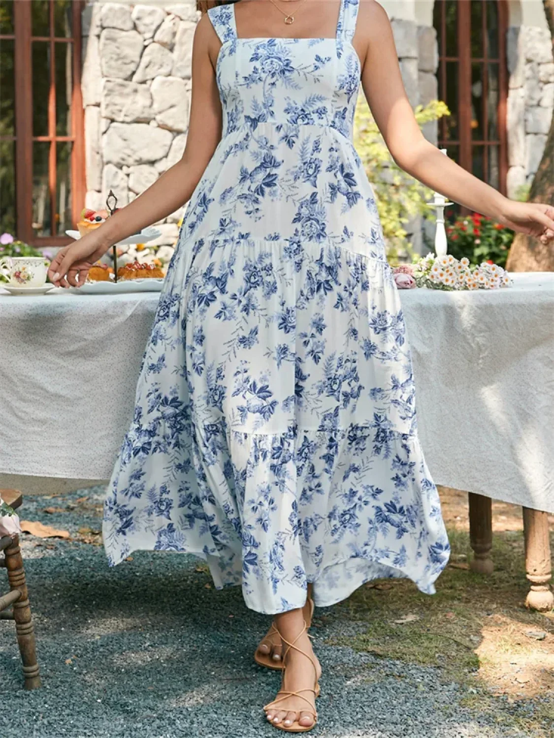 Floral Wide Strap A-Line Maxi Dress - Image 7