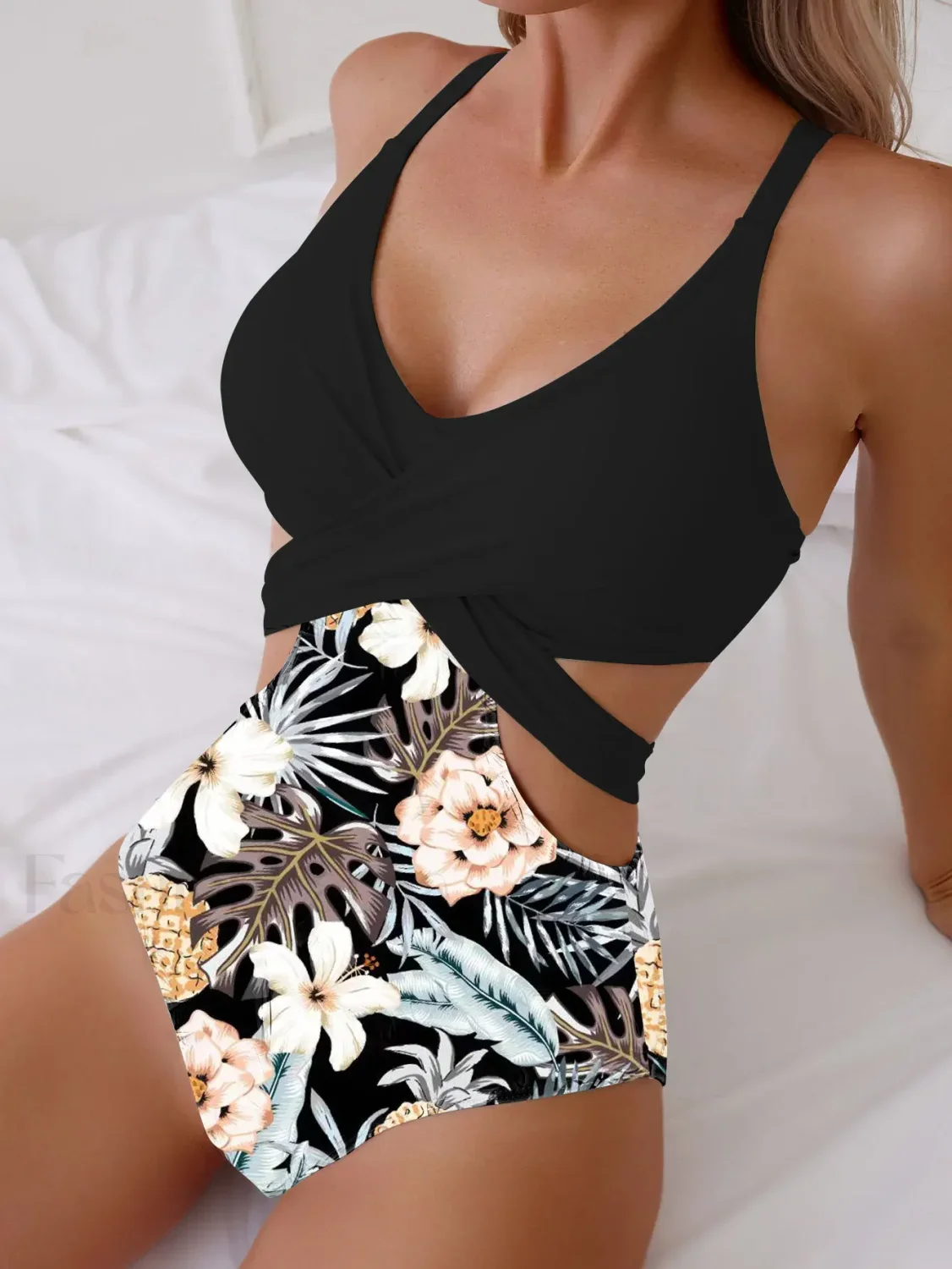Flower Print Green One Piece - Image 8