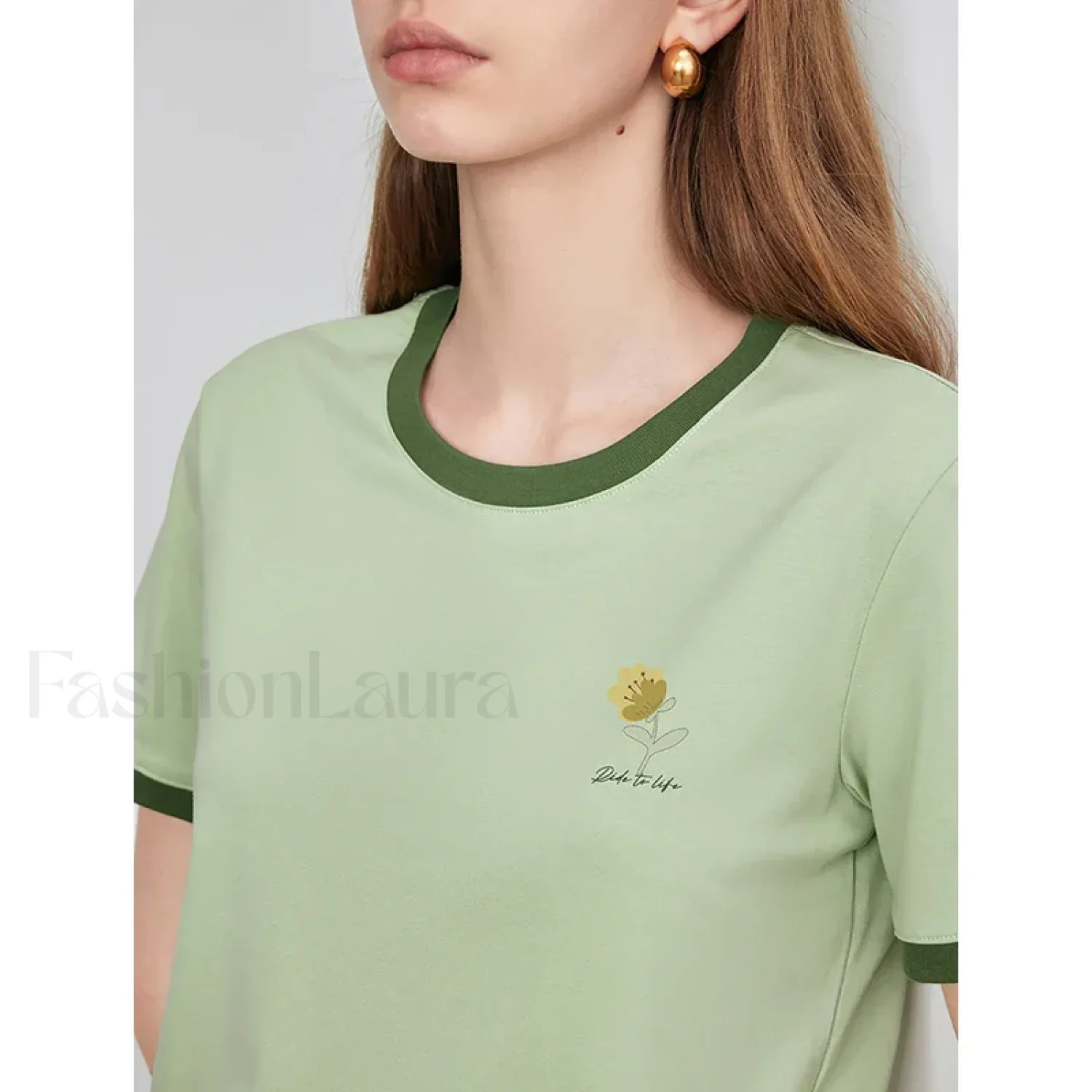 Flower Printed Contrast Pullover T-Shirt - Image 4