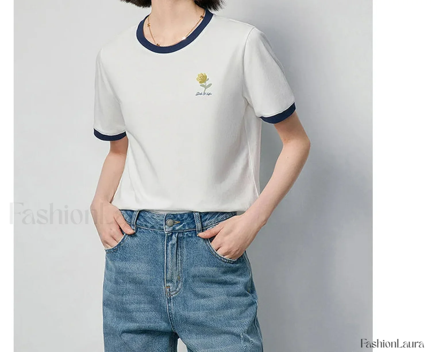Flower Printed Contrast Pullover T-Shirt - Image 9