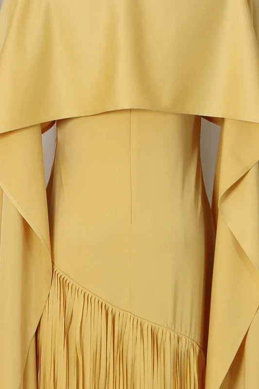 Fringe Hem Slim Fit Shawl Design Boho Dress - Image 9
